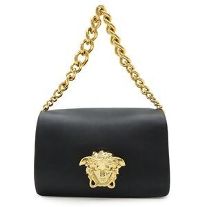 Versace Medusa Flap Chain Shoulder Bag One Shoulder Leather Black Gold Hardware